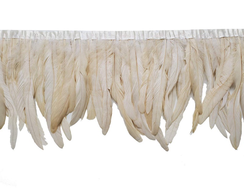 HAPPY FEATHER 2 Yards 8-10" Rooster Hackle Feather Fringe Trim, Sewing Craft Feather for DIY Decorations-Off White - Image 3